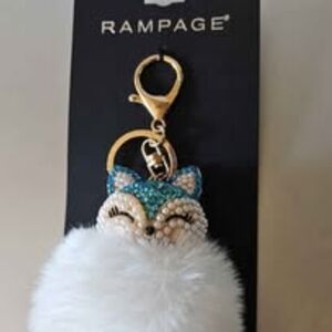Rampage Fox Keychain with White Pom Pom and Blue Accents